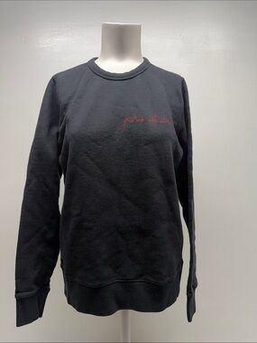 Maison Labiche Sweatshirt Long Sleeve Cotton Embroidered Paris Party Black Small